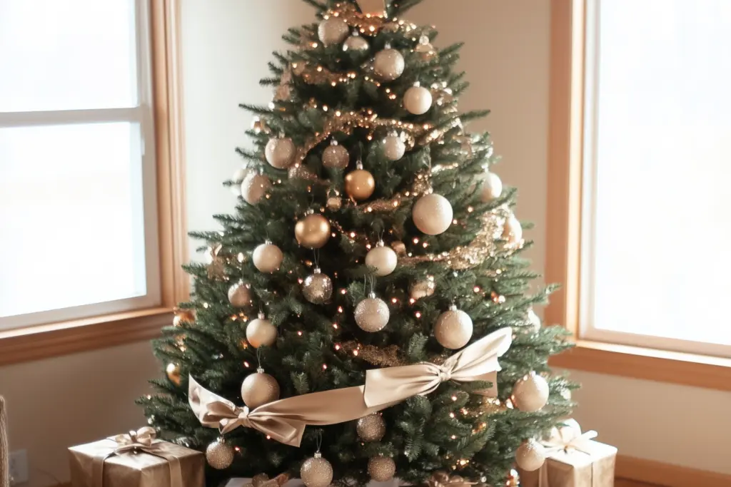 placement of pre lit Christmas tree by window